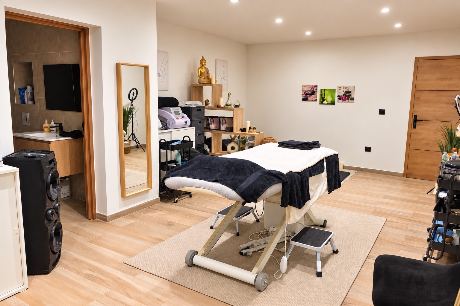Cabine de soins et table de massage de l’institut