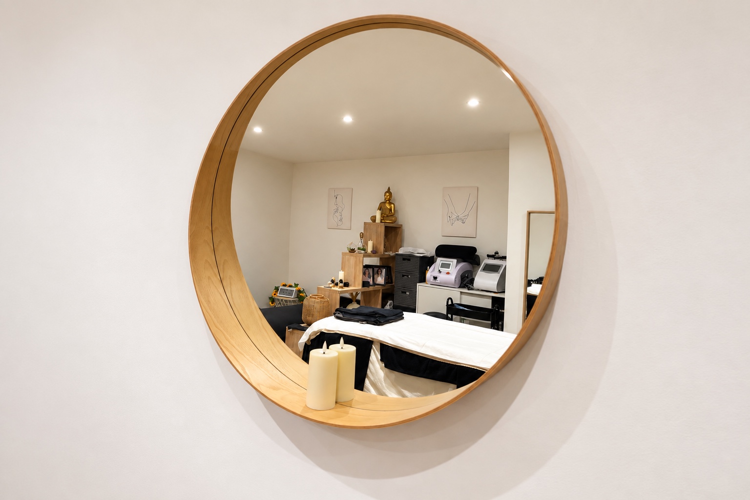 Miroir et ambiance chaleureuse de l’institut